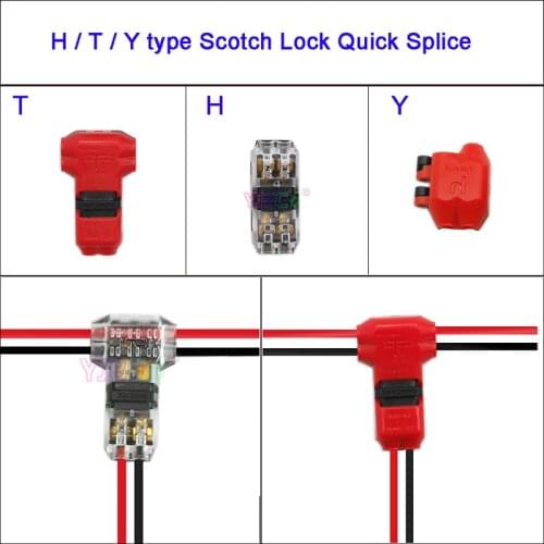 5PCS Scotch Lock Quick Splice H/T/Y type 1pin/2pin 24-20AWG Cable Wire Connectors for Terminals Crimp Electrical Car Audio