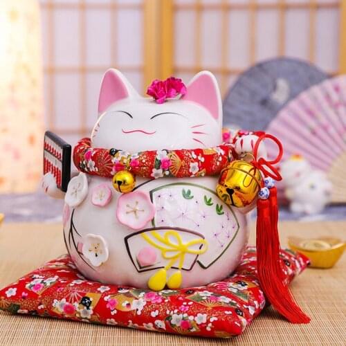 8 inch ceramic plain color lucky cat ornaments shop opening gifts home savings piggy bank
