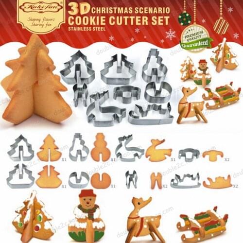 8pcs/lot 3D Christmas scenario cookie cutter set decoration stainless steel cutter cookie fondant cake mould mold baking tool