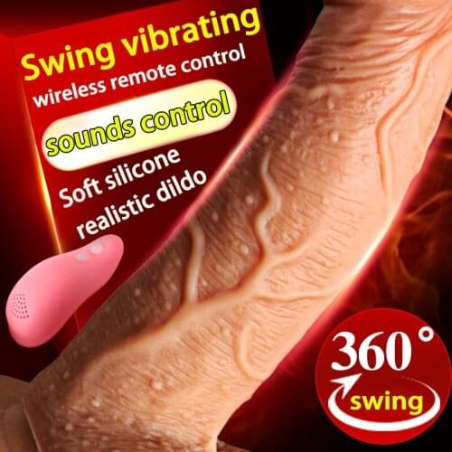 Wireless Sounds control Swing vibrating silicone soft dildo realistic penis vibrator sex toys for woman suction cup big dildos