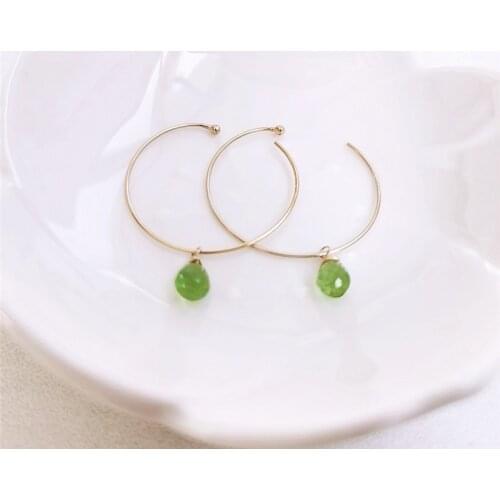 DAIMI 4-5mm Green Peridot Earrings Big Circle Shape 14K Gold Filled Gemstones Earrings For Women