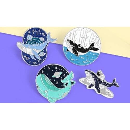 Save the Ocean Enamel Pins Whale Astronaut Space Ocean Adventure Brooches Lapel Pin Badge Jewelry Spille For Ocean Lover Gifts