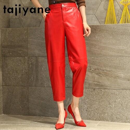 Pants Women Streetwear Real Sheepskin Woman Genuine Leather Trousers Womens Harem Pants Oversize Femme Pantalon TN1301
