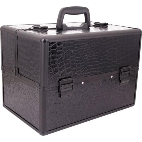 Black Cosmetic Storage Box Makeup Organizer Portable Foldable with 2 Keys