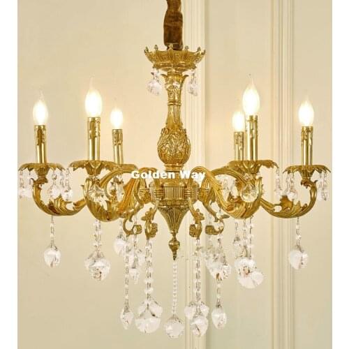 European Brass Copper Crystal Chandelier Modern LingtsLuxurious Copper AC110V 220V E14 LED Lamp Lustre Suspension art Lighting