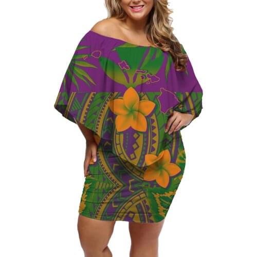HYCOOL Woman High Waist Loose Polynesian Tribal Bodycon Dress 2021 Summer Casual Off Shoulder Sleeveless Mini Sweet Dress