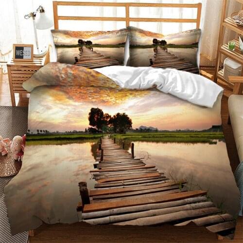 Beautiful Scenery Duvet Cover And Pillowcase Bridge Pattern Bed Set For 1 Or 2 People Bed Covers Bed Linen Set Bed Adornment