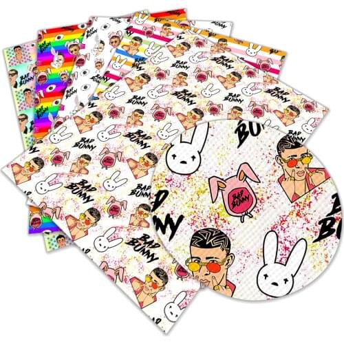 Cool Bad Bunny Printed Faux Leather A4 22x30cm for Cloth DIY Decoration Crafts L216