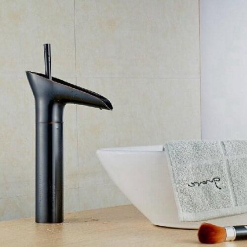 Black Oil Rubbed Brass Single Handle Lever Bathroom Single hole Deck Mounted Waterfall Faucet Vessel Sink Basin Mixer Tap ahg034