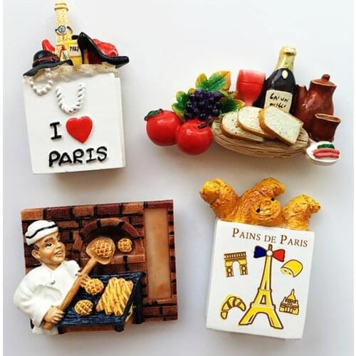 French Red Wine Fruit Bread 3D Fridge Magnets World Tourist Souvenirs Home Decor Refrigerator Magnetic Stickers