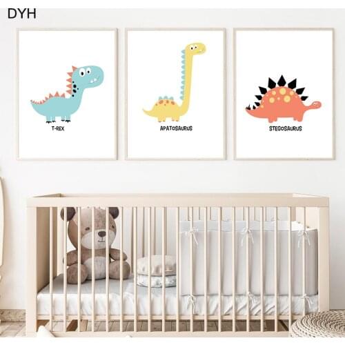 Cute Little Dinosaur Wall Art Nursery Poster Prints Canvas Painting Minimalist Art Mural Kids Room Baby Shower Decoretion