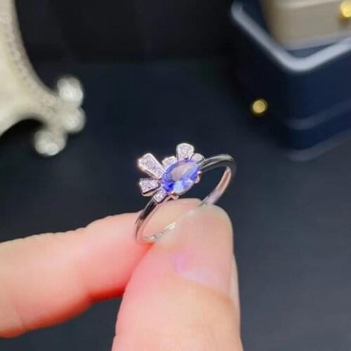 Trendy Silver Tanzanite Ring for Daily Wear 4mm*6mm Natural Tanzanite Silver Ring 925 Silver Tanzanite Jewelry
