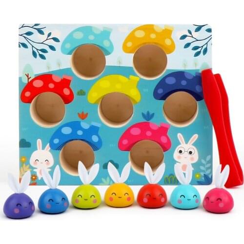 Montessori Mushroom Rabbit Matching Game Wooden Toys Children Early Education Learning toys Gift