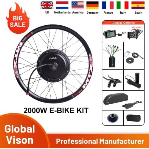60-75KM/H speed 48v-60v 2000w Ebike Motor Wheel Electric Bike Conversion Kit with 52v 17ah Lithium Battery