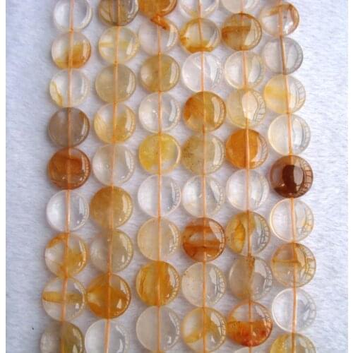 Natural Yellow Quartz Flat Coin/Round Beads15mm15.5" For Jewelry Making DIY Bracelet Necklace