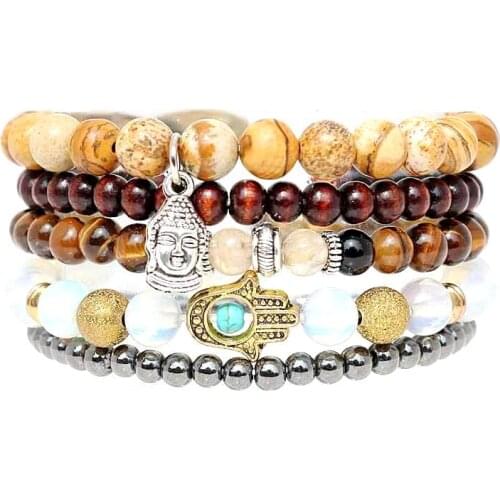 FANCY SCANDAL Natural stone bracelet set buddha head beads 5pcs set bracelets for statement women men jewelry