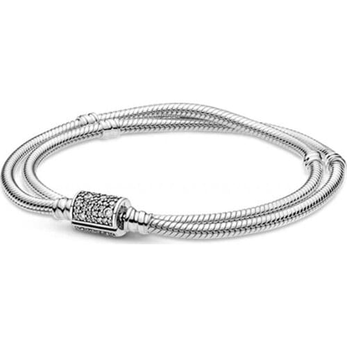 2021 new style 100% 925 sterling silver bucket buckle double circle snake bone bracelet suitable for original Pandora DIY beaded