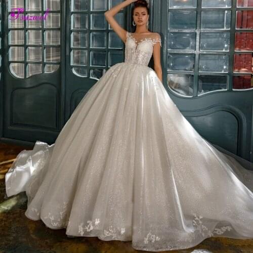 Fsuzwel New Arrival Scoop Neck Appliques Ball Gown Wedding Dresses 2020 Luxury Beaded Cap Sleeve Vintage Bridal Gown Plus Size