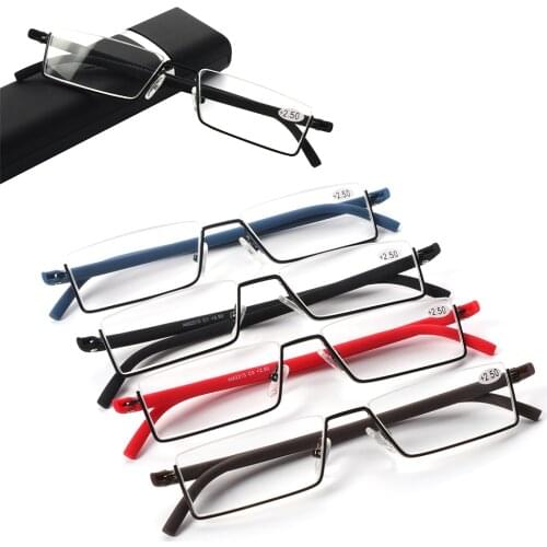Unisex Portable Flexible Vision Care Ultralight TR90 Half Frame Semi Rimless Reader Reading Glasses With Case Reader Eyeglasses