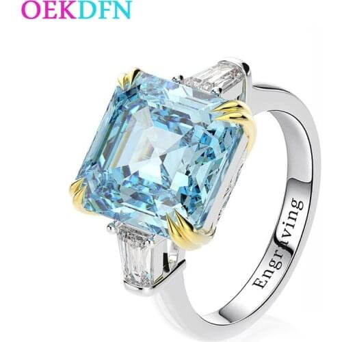 OEKDFN 12*12MM AAAAA+ Zircon S925 Sterling Silver Ring For Women White Citrine Pink Gemstone Engagement Wedding Jewelry Rings