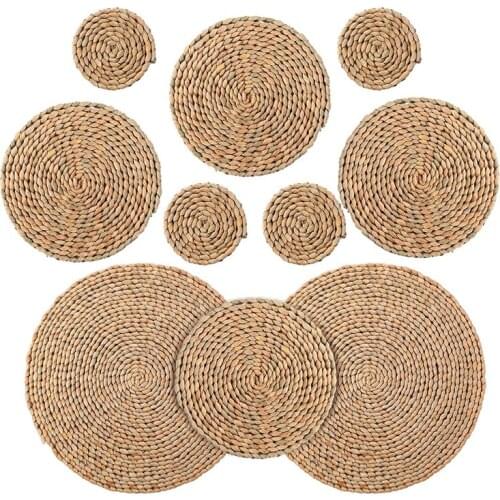 Weave Placemat Non-Slip Heat-Resistant Mats for Table,Pots,Pans Teapots in Kitchen,12 Inch,8 Inch,4 Inch 10Pcs Round
