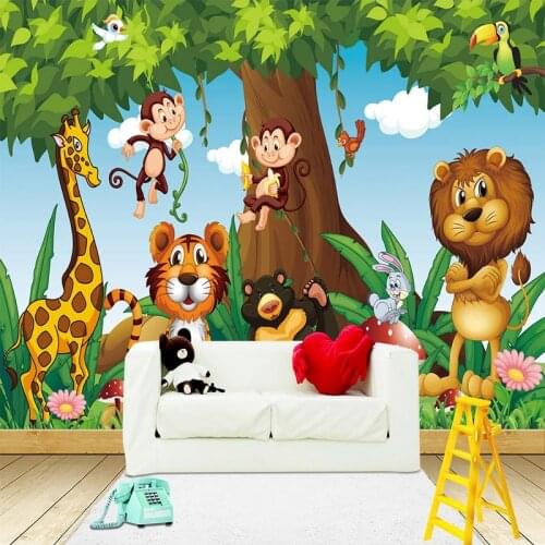 Custom 3D Photo Wallpaper Lion Tiger Giraffe Monkey Animal Mural Baby Children Room Bedroom Full House Background Wall Painting