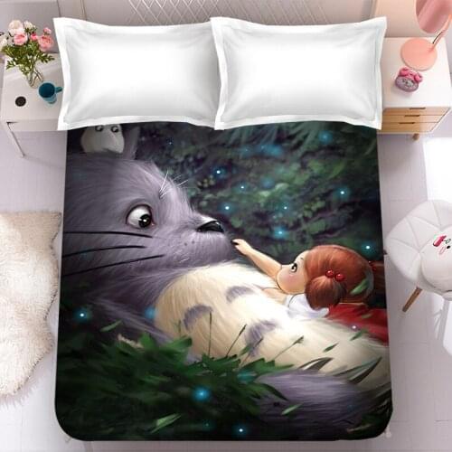 Bed Sheet Totoro Anime 3d Printing Cartoon Flat Bed Sheet Set for Kids Gifts Children Room Decor King Queen Size Home Bedding