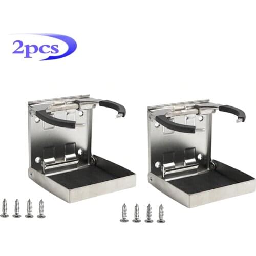 2 Piece Stainless Steel Adjustable Folding Cup Drink Holder Marine Boat Truck RV Set Boat Accessories