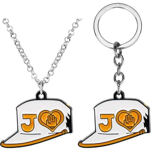 Jojos Bizarre Adventure Sorajo Jotaro Sliver Cartoon Student Hat Caps Keyring Rope Chain Pendant Anime Jewelry Accessories