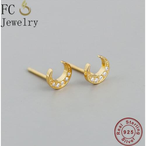FC Jewelry 925 Sterling Silver Gold Color Moon Zirconia Stud Earring Ear Oorbellen Girl Boy Birthday Accessories For Women 2020