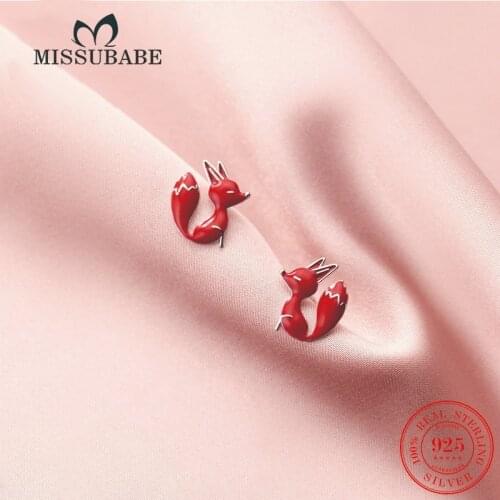 Stud-earrings 925 Sterling Silver Fire Red Fox Cute Fashion Ear Studs Piercing High Quality Jewelry Gift For Women Girls Female