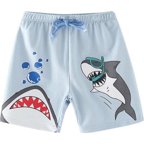 Jumping Meters Clothes Shorts Summer Shark Pattern Cotton Belt Teenager and Childern Pants Toddler Casual Style 2-7Years
