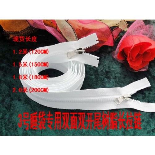 Childrens sleeping bags/garment /two sides 3# resin reversible white double open-end slider zippers 120/150/180/200cm 2pcs/lot