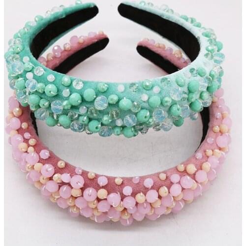 Tiara Baroque Tiaras And Crowns Wide Velvet Handmade Hair Band Luxurious Color Crystal pearl Wedding Hair Accessories Crown