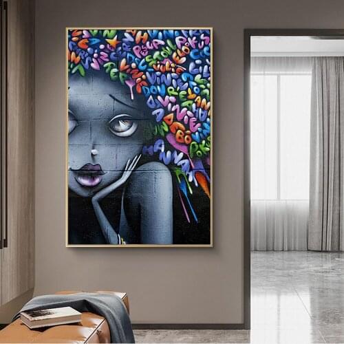 African Girls Graffiti Art Posters And Prints Modern Street Art Canvas Paintings on The Wall Art Pictures Home Wall Decoration