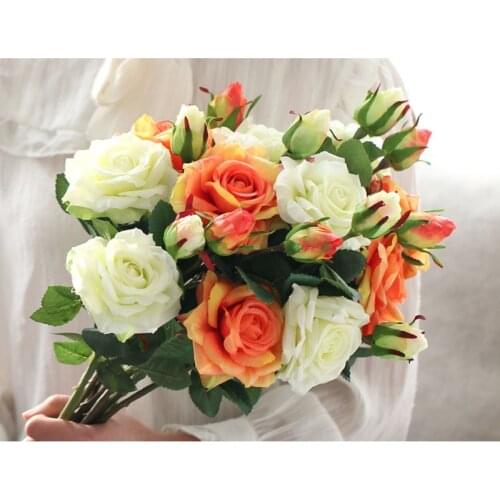 YO CHO Artificial Flowers Roses Peonies Real Touch Silk Red White Roses Artificial Flowers Home Party Decoration Wedding Bouquet