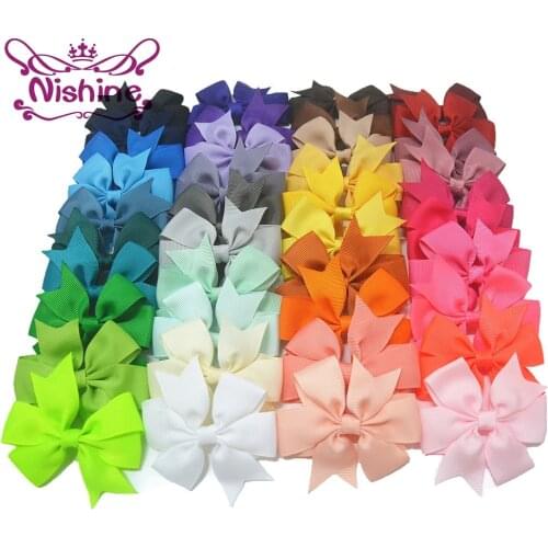 Nishine 20pcs/lot Girls Ribbon Bow Clips Hairpins Alligator Metal Hair Bows Clip Headwear Children Hairbows Hair Accessories