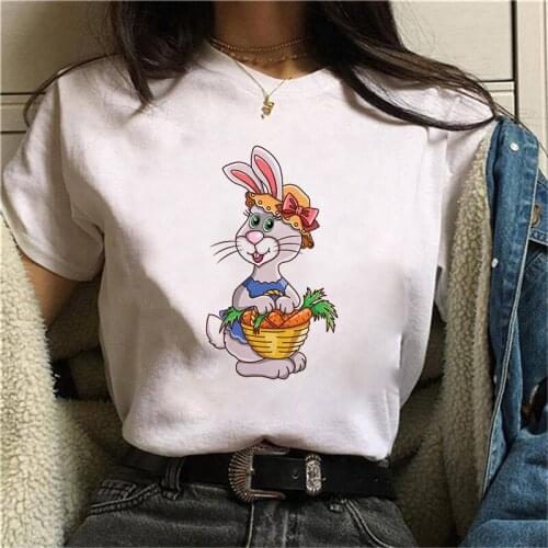 Woman Cartoon Rabbits Painted T Shirt Aesthetic shirt Harajuku Vintage t-shirt New Fashion Top Tees Female soft t-shirt