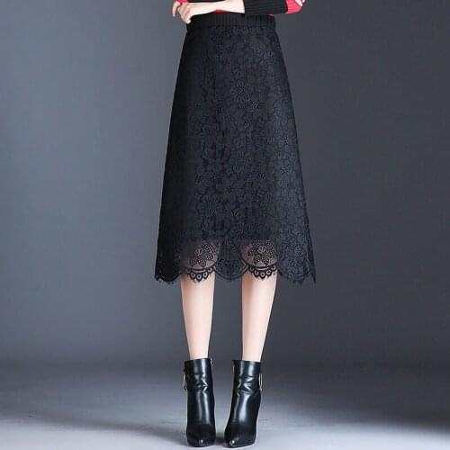 Woman Skirts Two-Side Wearable Lace Skirt Womens High Waist Black Dress Mujer Faldas Saias Mulher