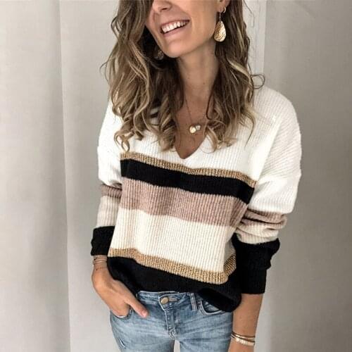 Womens Winter Sweaters 2021 Womens Color Stitching Knit Sweater Pullover Temperament Commuter Loose Argyle Sweater Street Style