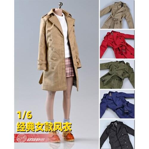 1/6 Female soldier classic British retro long trench coat model for 12 inch action figure body