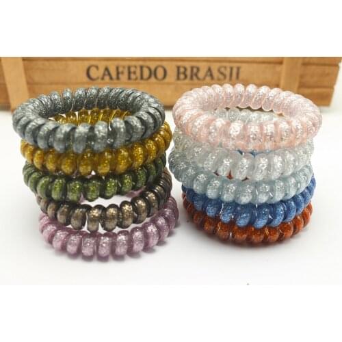 10 Glitter Colour Spiral Coil Elastic Hair Ties Scrunchies Telephone Cord 55mm