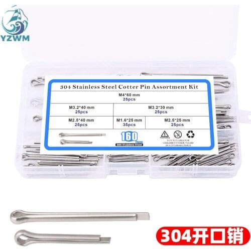 160pcs304 stainless steel gb91 split pin m1.6-m4 combination suit box pin hairpin