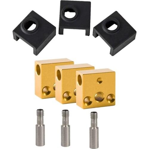 3D Printer Silicone Socks/Aluminum Heater Block/Stainless Steel Throat for MK7 MK8 Extruder Kits (3 Packs)