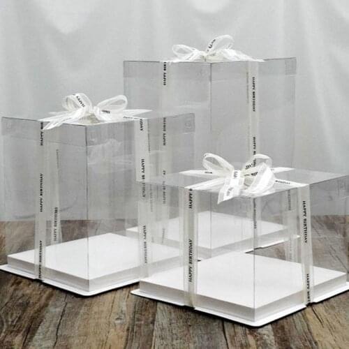 5pcs Transparent Square Box Packaging Cake Baking Box Birthday Cakes Dessert Decoration Box Package Bake Boxes Without Ribbon