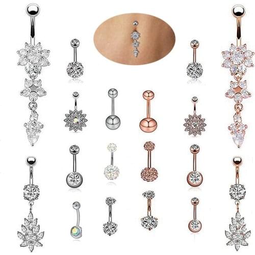 9Pcs/Set Stainless Steel Belly Button Ring Sunflower Barbell Belly Dangle Navel Ring Piercing Body Jewelry