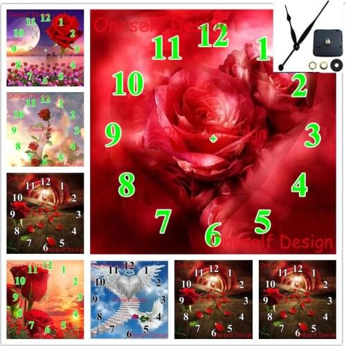 Diy diamond painting with Mechanical clock flower 5d diamond embroidery full set with clock diamond mosaic sale diamond art kit