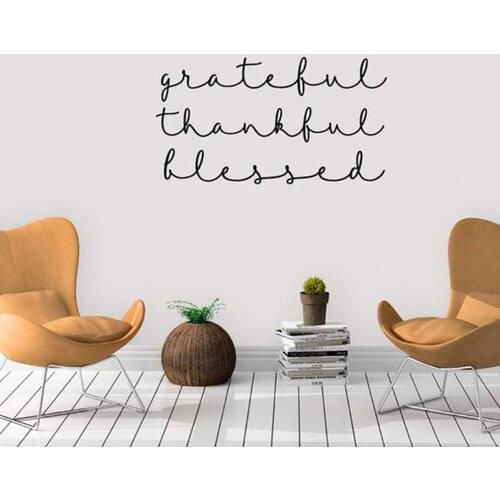 Grateful Thankful Blessed Vinyl Decal Wall Art Decor Sticker Calligraphy Script Home Stickers Home Interior Design Murals C356