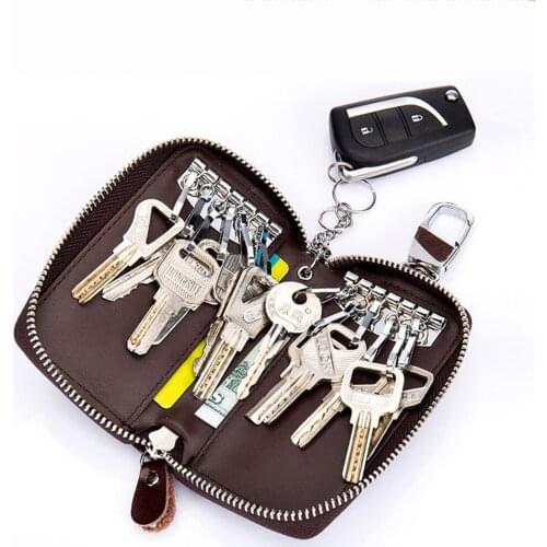 Large Capacity Women key wallet Cow Leather car key holder Zipper Hanging Men Car keys keychain Cowhide housekeeper key pouch