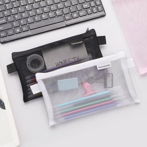 1 piece of creative mesh transparent cute square/ellipse portable pencil case pencil case school office supplies stationery bag